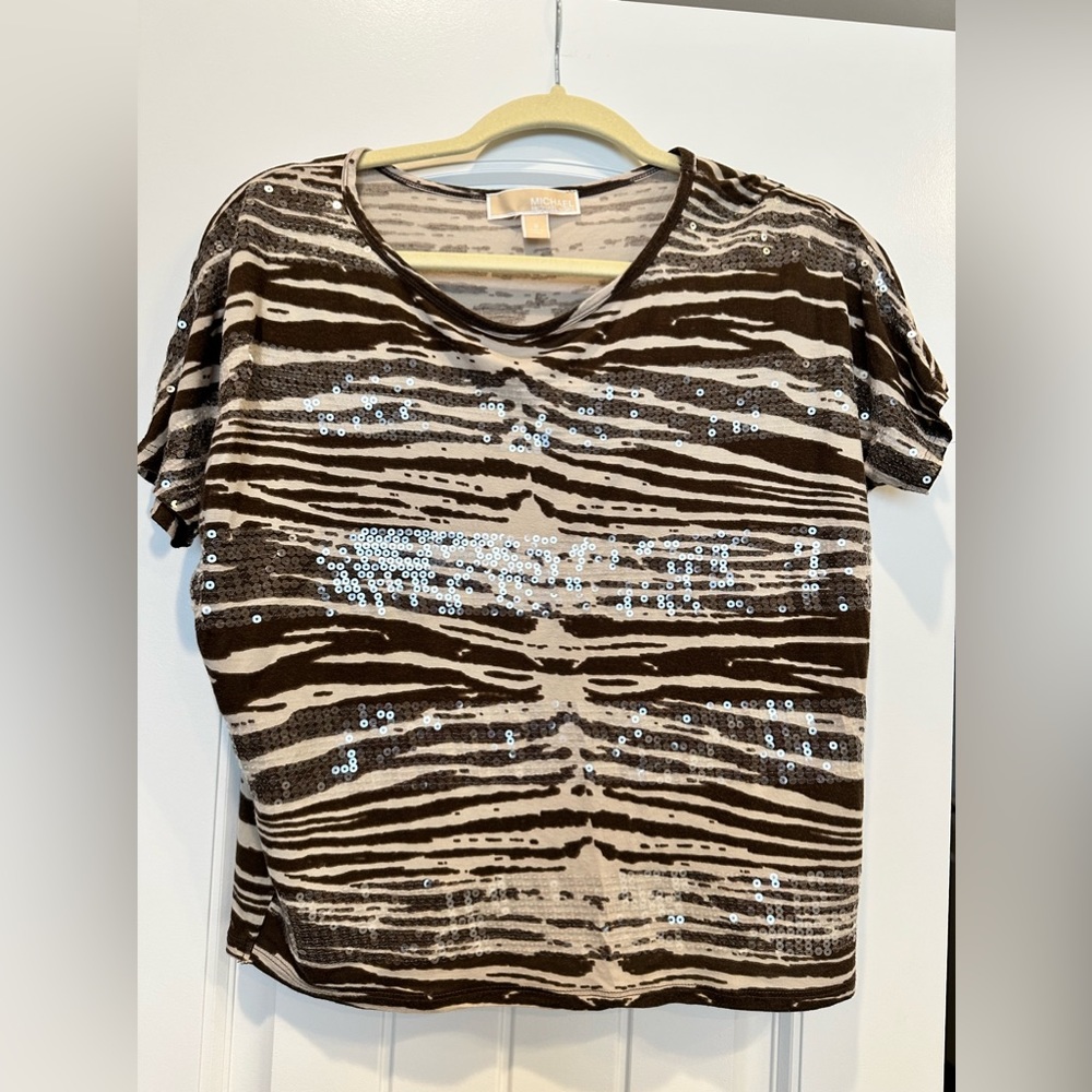 Michael Kors Brown Zebra Print Blouse in Small